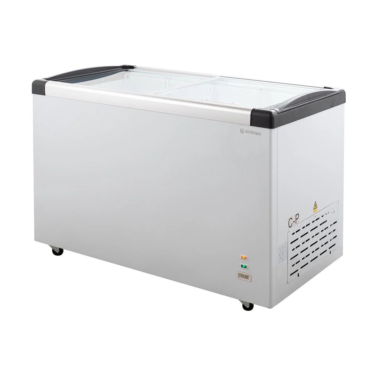 Congélateur coffre ECO 450 avec couvercle coulissant en verre, 4 roulettes