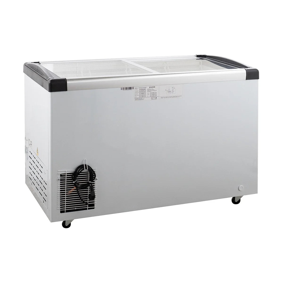 Congélateur coffre ECO 450 avec couvercle coulissant en verre, 4 roulettes