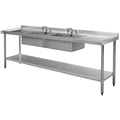 Table de plonge Vogue 240 cm, 2 bacs au centre