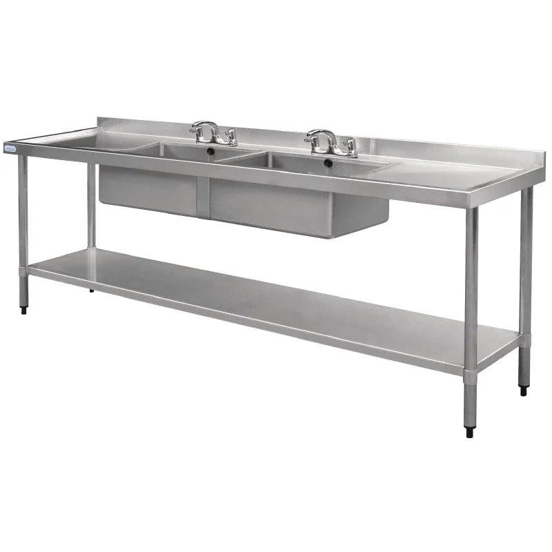 Table de plonge Vogue 240 cm, 2 bacs au centre