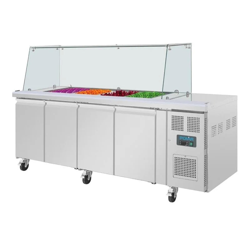 Saladette comptoir réfrigérée 4 portes Polar Série U avec protection