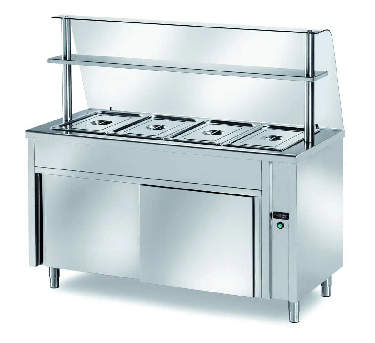 Table de maintien au chaud en libre-service PROFI neutre avec une porte et rehausse vitrée 900x700x1400 - 2x GN 1/1