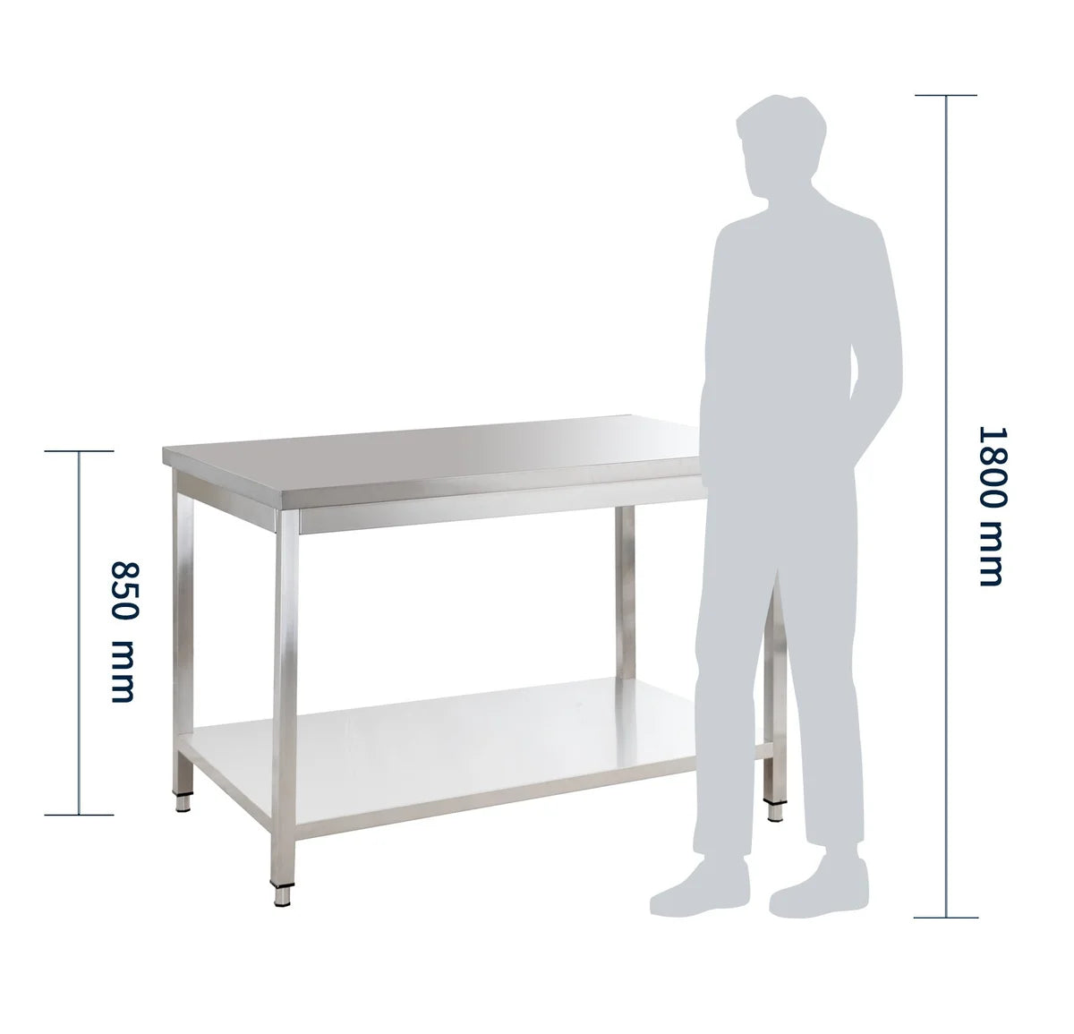 Table de travail en inox Basic 10x6 avec étagère inférieure, à monter soi-même