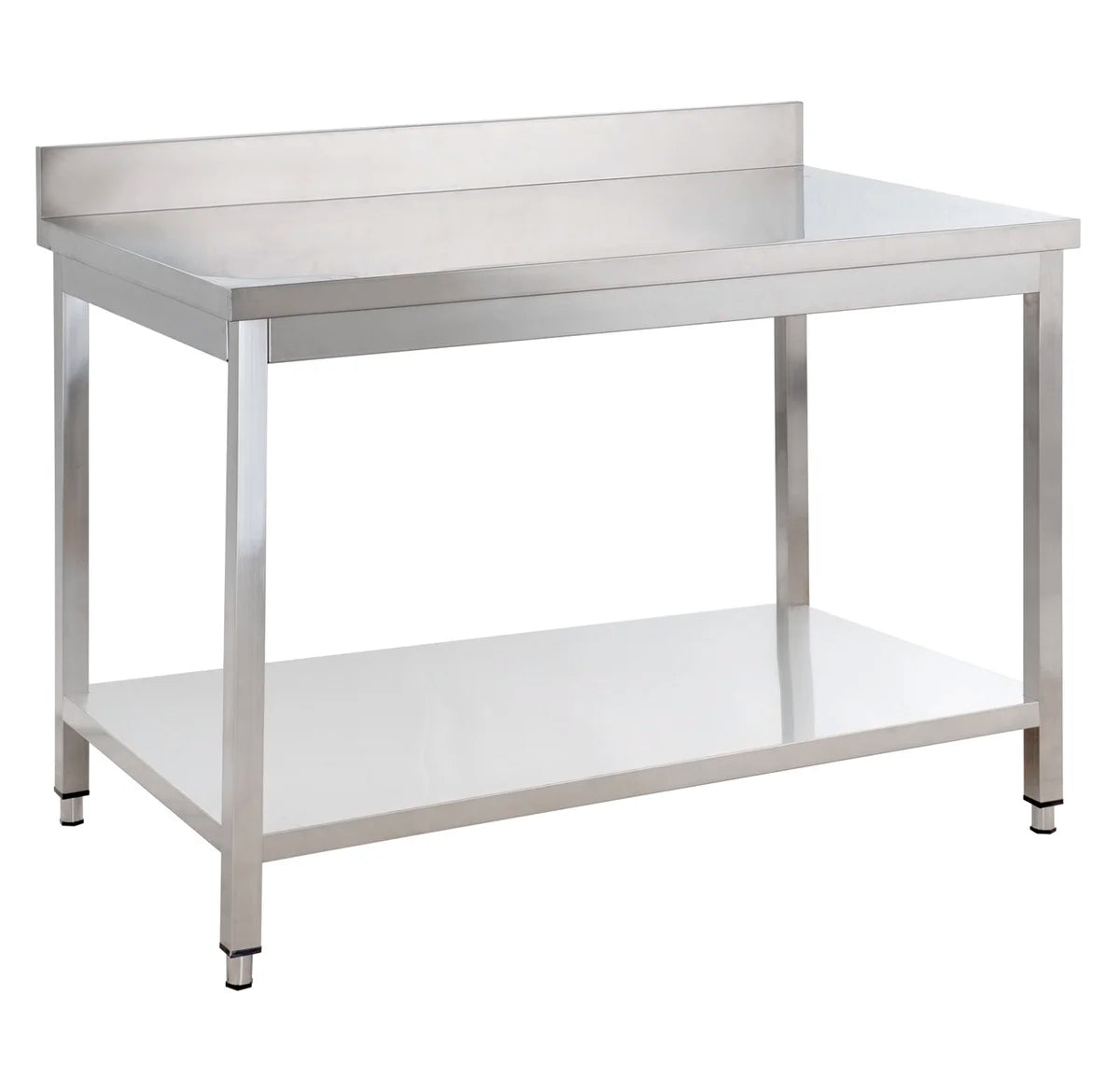 Table de travail Basic 10x7 en inox avec étagère inférieure et dosseret
