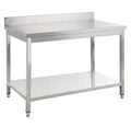 Table de travail Basic 12x7 en inox avec étagère inférieure et dosseret