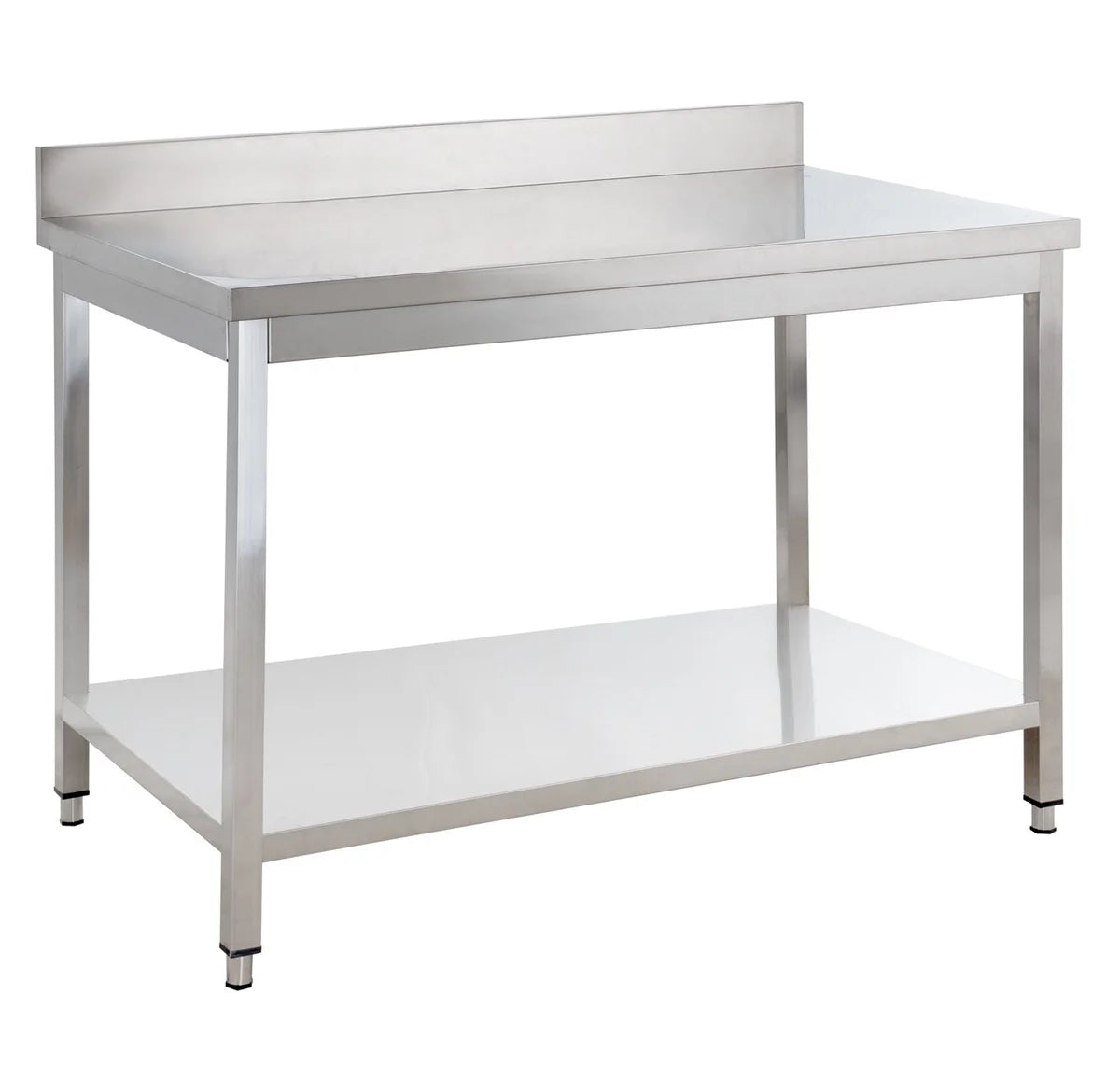 Table de travail Basic 12x7 en inox avec étagère inférieure et dosseret