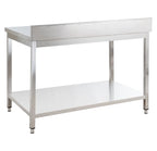 Table de travail Basic 10x7 en inox avec étagère inférieure et dosseret