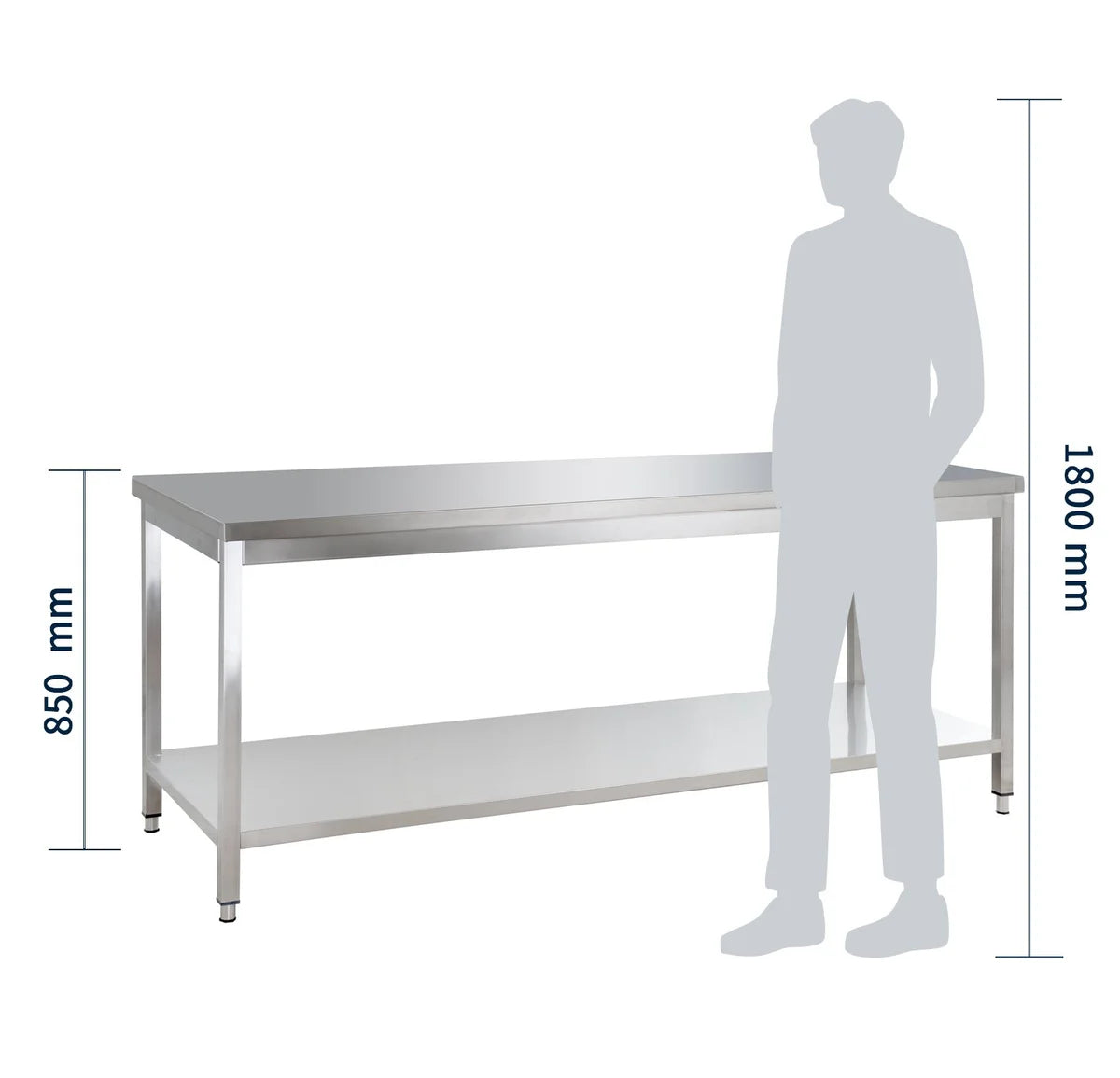 Table de travail en inox Basic 18x6 avec étagère inférieure, à monter soi-même