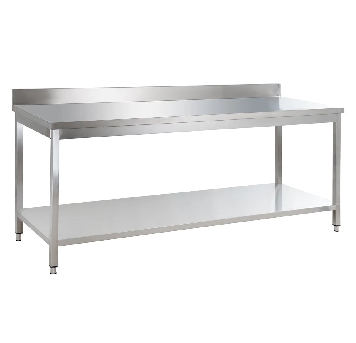Table de travail Basic 20x7 en inox avec étagère et dosseret