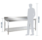 Table de travail Basic 20x6 en inox avec étagère inférieure et dosseret