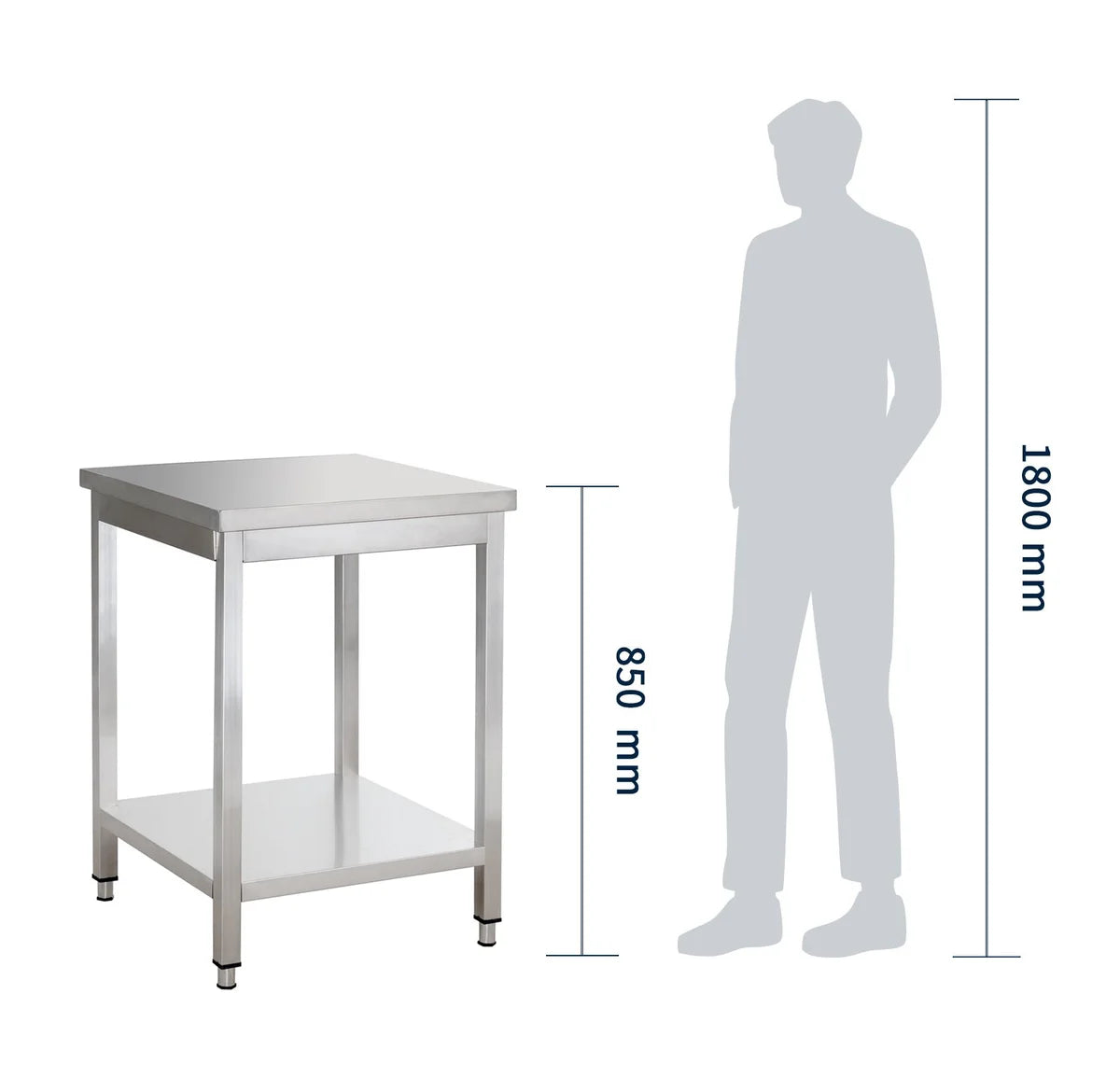 Table de travail Basic 6x7 en inox avec étagère inférieure