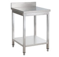 Table de travail Basic 6x6 en inox avec étagère inférieure et dosseret, à monter soi-même