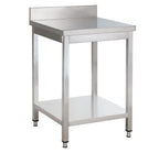Table de travail en inox Basique 7x7 avec étagère inférieure et dosseret, à monter soi-même