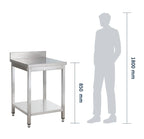 Table de travail en inox Basique 7x6 avec étagère inférieure et dosseret, à monter soi-même