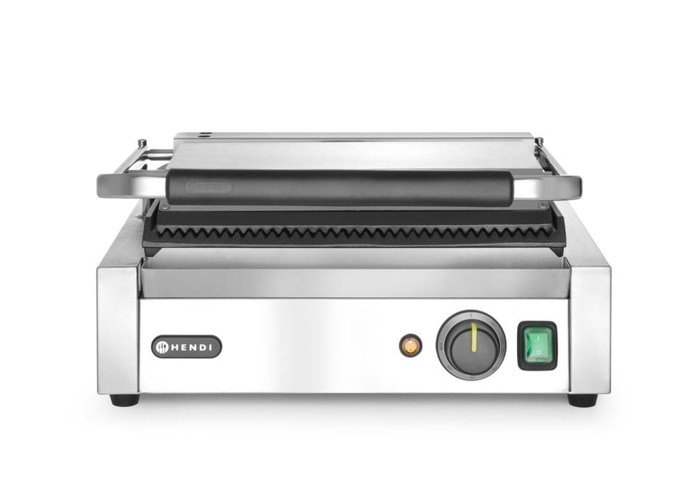 Grill de contact "Panini", HENDI, dessus et dessous rainurés, 230V/2200W, 432x396x(H)214mm