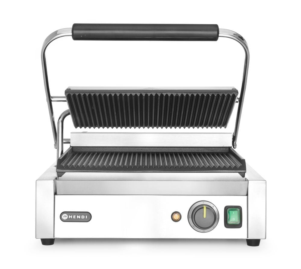 Grill de contact "Panini", HENDI, dessus et dessous rainurés, 230V/2200W, 432x396x(H)214mm