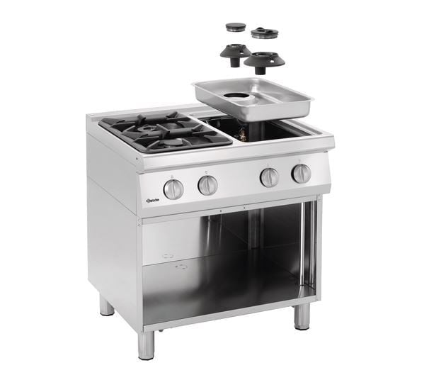Cuisinière à gaz Bartscher 700 Classic à 4 feux avec soubassement ouvert