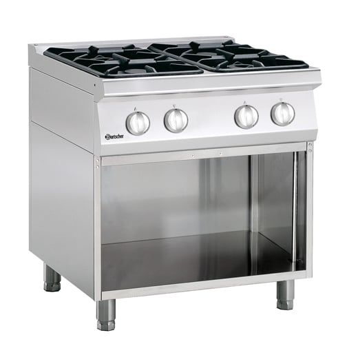Cuisinière à gaz Bartscher 700 Classic à 4 feux avec soubassement ouvert