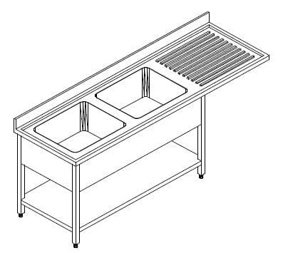 Plonge passage lave-vaisselle ECO 18x7 avec 2 bacs à gauche