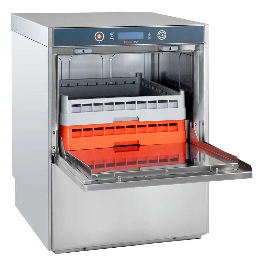 Lave-vaisselle HYPRO Digital 54 SLE 50x50 cm (dimensions du panier), avec doseur de détergent & doseur de liquide de rinçage, avec pompe de vidange & adoucisseur, pompe de surpression, Made in Europe, 400 Volt