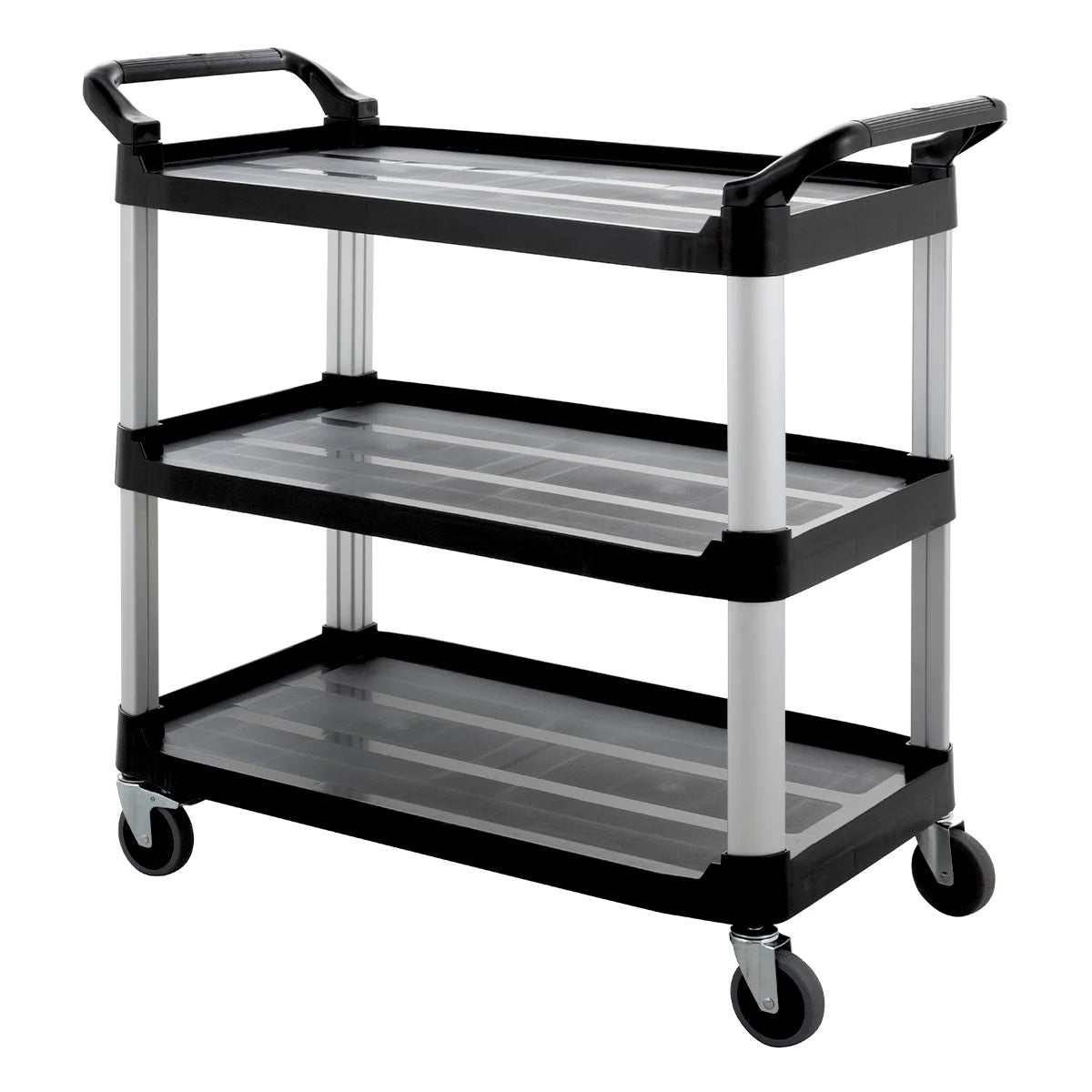 Chariot de service en polypropylène grand format avec roulettes, 3 niveaux, 102 x 50 x 96 cm