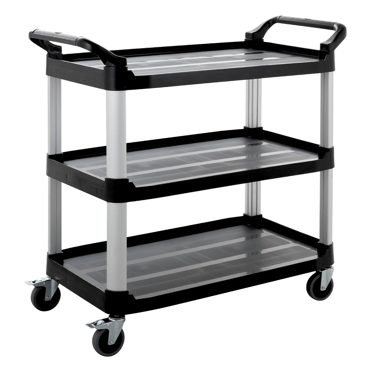 Chariot de service en polypropylène grand format avec roulettes, 3 niveaux, 102 x 50 x 96 cm