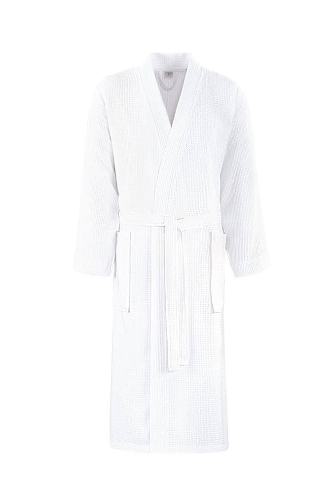 Peignoir de bain nid d’abeilles, 2 poches latérales, 100 % coton, blanc, taille M