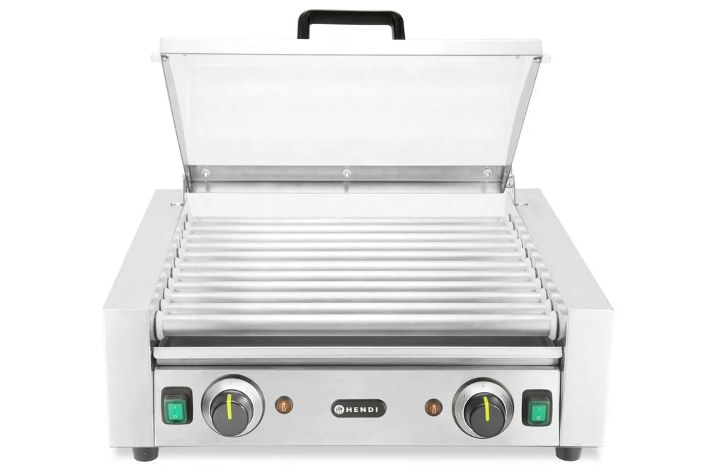 Gril à rouleaux - 2 zones avec couvercle économiseur d’énergie, HENDI, 11 rouleaux, 220-240V/980W, 566x527x(H)259mm
