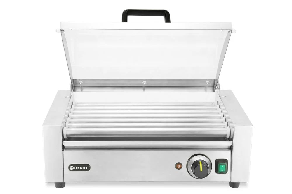 Grill à rouleaux, 1 zone avec couvercle économiseur d’énergie, HENDI, 7 rouleaux, 230V/620W, 566x375x(H)259mm