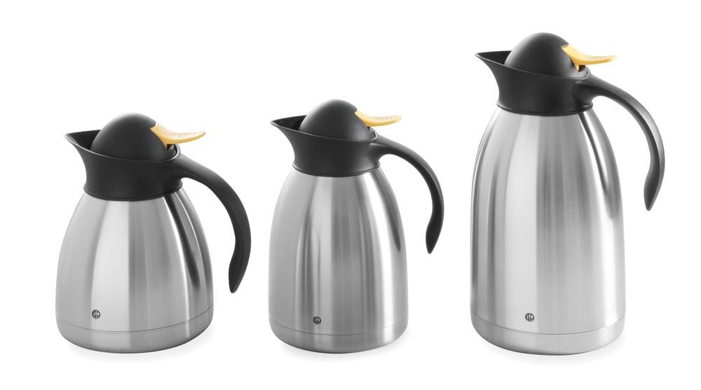 Verseuse isotherme 2L - version inox double paroi - bouchon à pression jaune