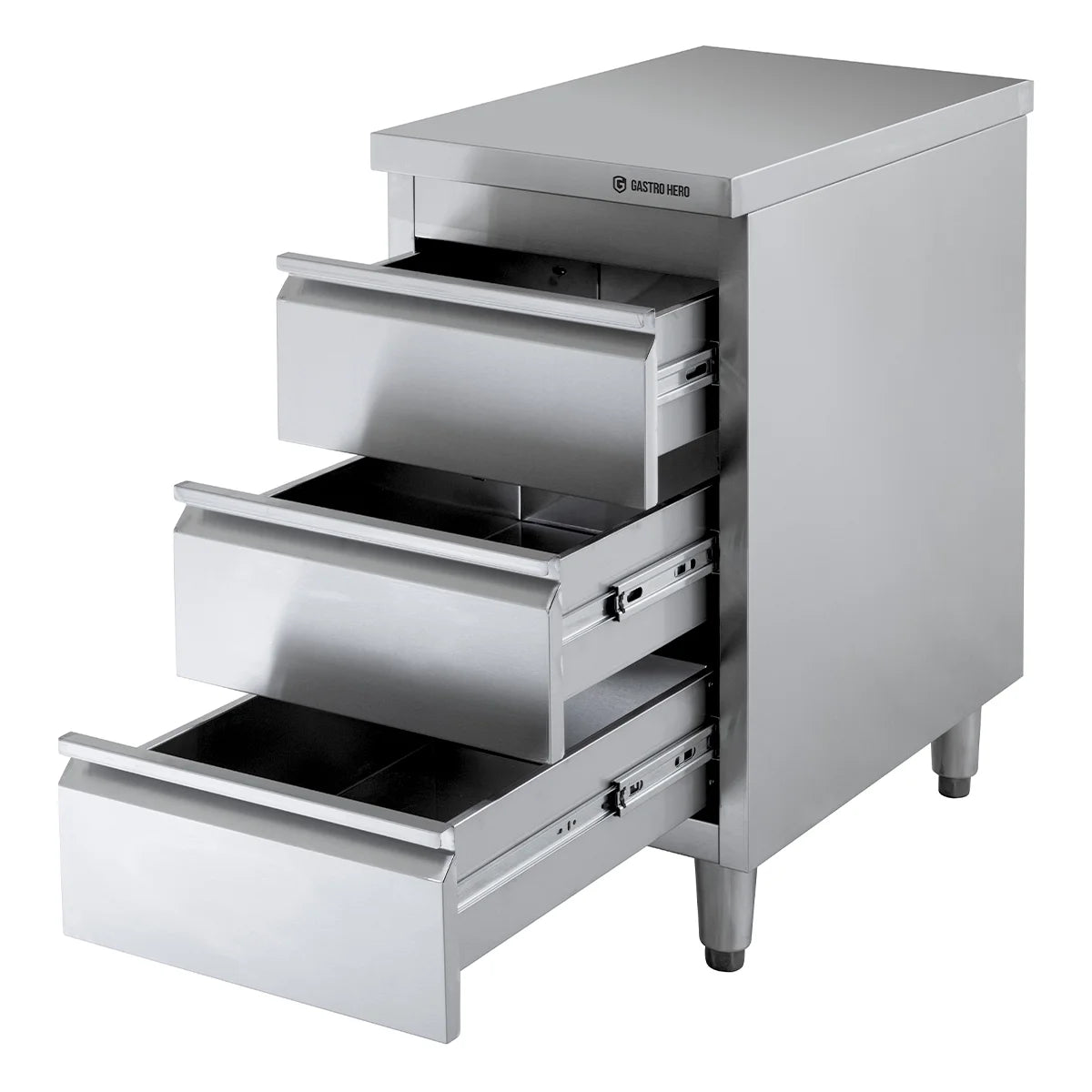 Meuble à tiroirs en acier inoxydable BASIC, 3 tiroirs, unité 600, AISI 201