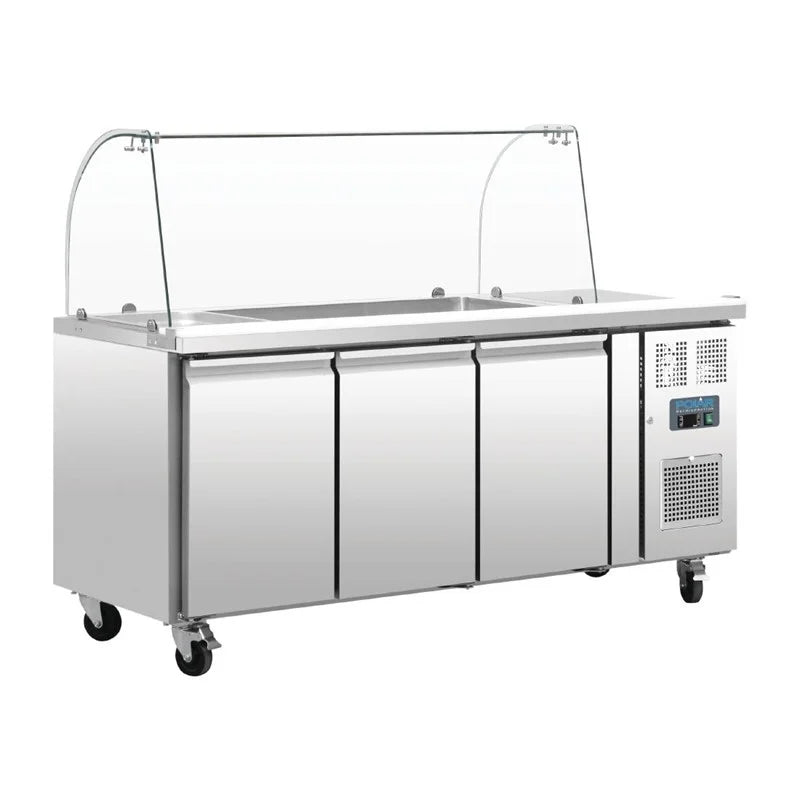 Saladette GN 3 portes Polar série U avec vitrine de protection