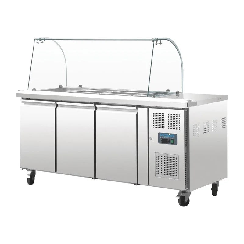 Saladette GN 3 portes Polar série U avec vitrine de protection