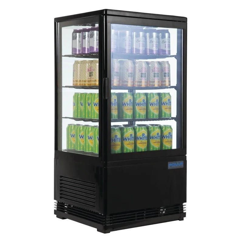 Vitrine réfrigérée de comptoir Polar Série C 68 Litres avec porte incurvée, noire