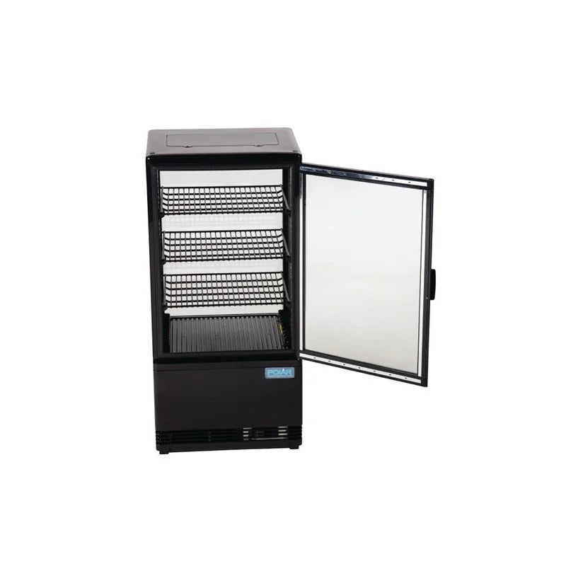 Vitrine réfrigérée de comptoir Polar Série C 68 Litres avec porte incurvée, noire
