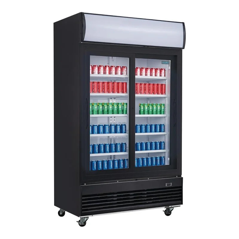 Armoire à boissons Polar Série G 950 Litres avec 2 portes coulissantes, noire