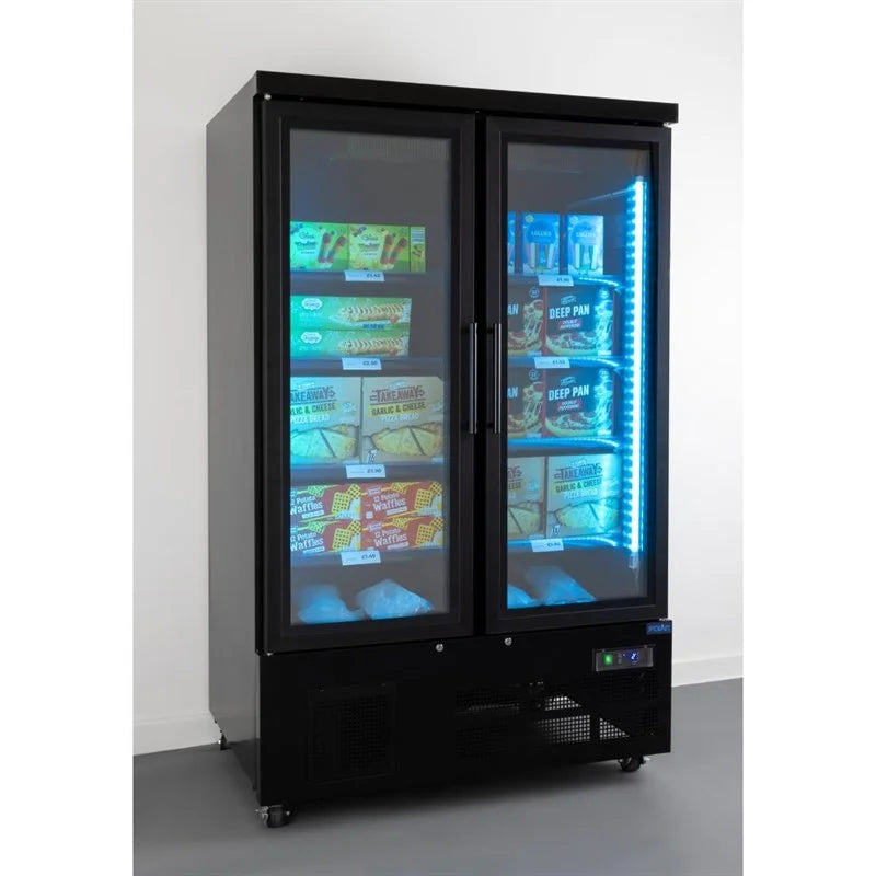 Armoire de congélation Polar Série G 744 Litres avec porte vitrée, 2 portes, noir