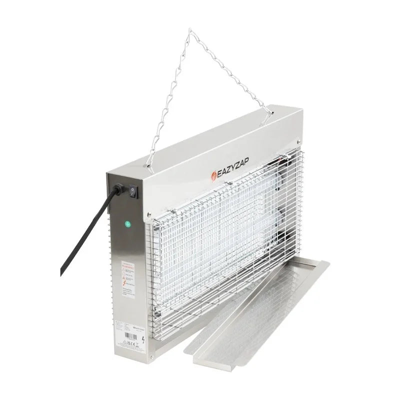 Eazyzap destructeur d’insectes LED 100 m² 14 W, acier inoxydable brossé, écoénergétique