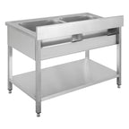 Table de lavage Basic 12x7 avec 2 cuves, dosseret et étagère inférieure