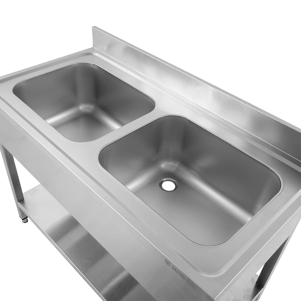 Table de lavage Basic 12x6 avec 2 cuves, dosseret et étagère inférieure