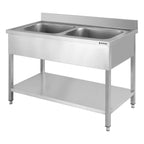 Table de lavage Basic 12x6 avec 2 cuves, dosseret et étagère inférieure