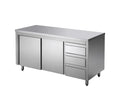 Armoire de travail en acier inoxydable ECO avec portes coulissantes et 3 tiroirs 18x6 avec dosseret