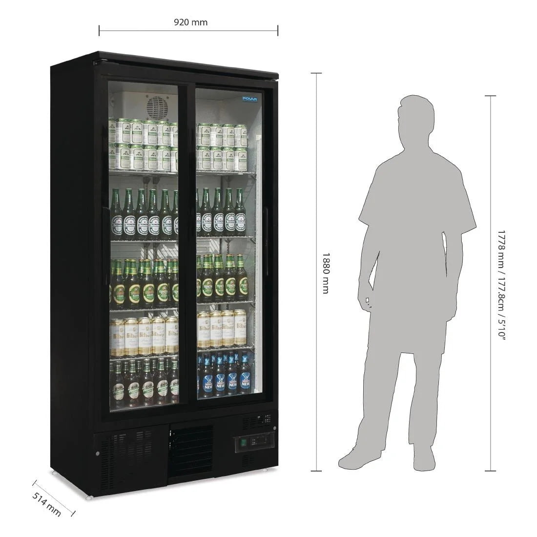 Armoire à boissons Polar 490 noire - avec 2 portes coulissantes