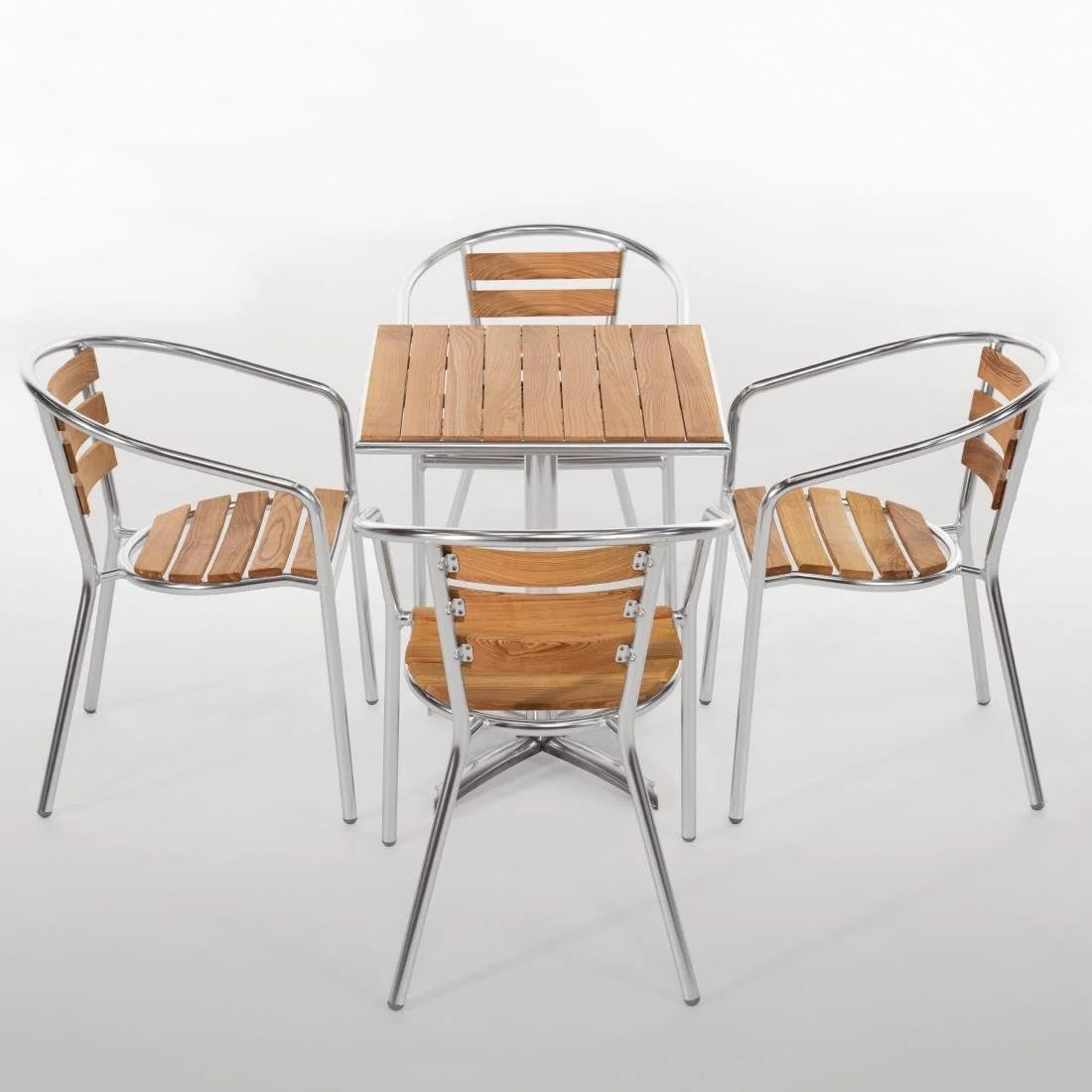 Fauteuils empilables Bolero en aluminium et bois de frêne - 4 pièces