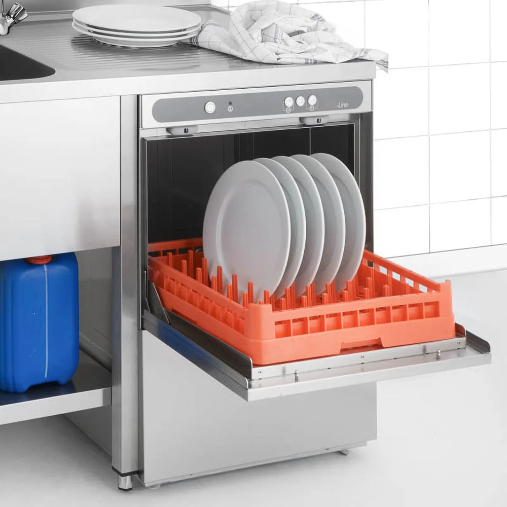 Lave-vaisselle ECO panier 50x50 cm, avec doseur de détergent & de liquide de rinçage, avec pompe de vidange & adoucisseur, Made in Europe, 400 Volt