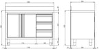 Armoire de travail en acier inoxydable ECO avec portes battantes et 3 tiroirs 12x6 avec dosseret