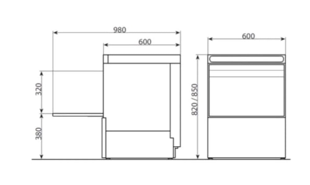 Lave-vaisselle ECO panier 50x50 cm, avec doseur de détergent & de liquide de rinçage, avec pompe de vidange & adoucisseur, Made in Europe, 400 Volt
