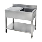 Table de lavage Basic 10x6 avec 1 cuve à droite, dosseret et étagère inférieure