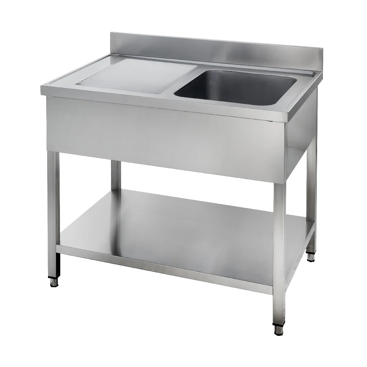 Table de lavage Basic 10x6 avec 1 cuve à droite, dosseret et étagère inférieure