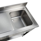 Table de lavage Basic 12x6 avec une cuve à droite, dosseret et étagère inférieure